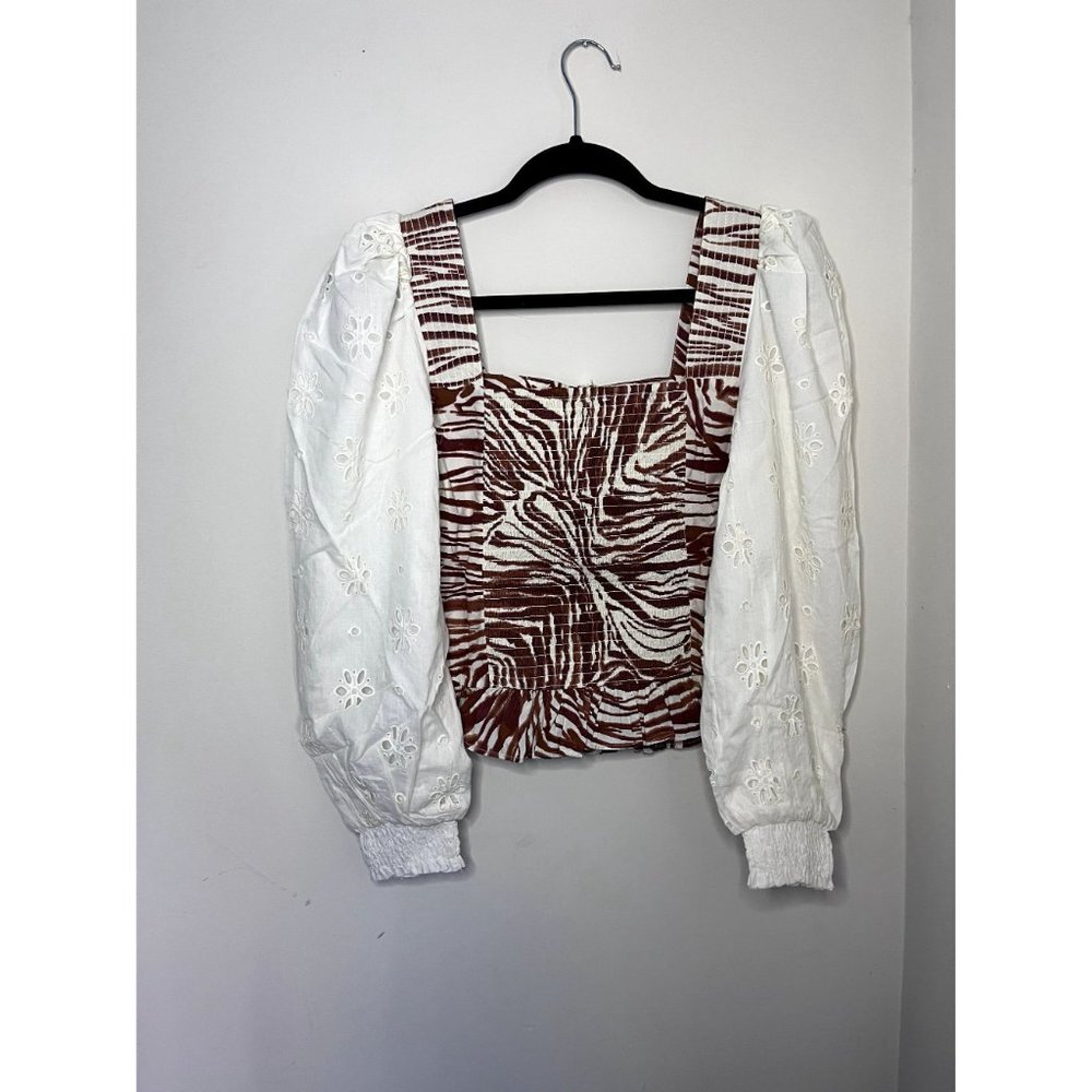 Boho Anthropologie Love the Label Smocked Puff Sleeve‎ Blouse XS bohemian - Picture 7 of 7